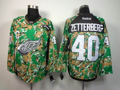 reebok Detroit Red Wings 40 Henrik Zetterberg green camo men ice hockey nhl jersey