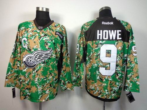 reebok Detroit Red Wings Gordie HOWE 9 green camo men ice hockey nhl jersey