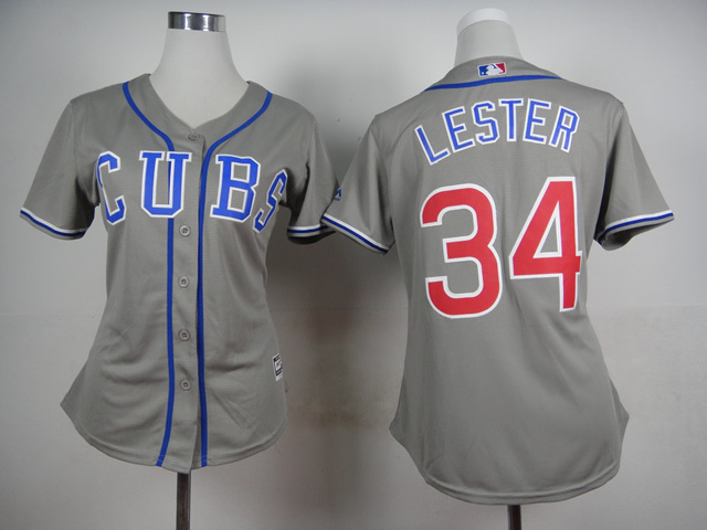 women Chicago Cubs #34 Jon Lester gray throwback mlb baseball jersey