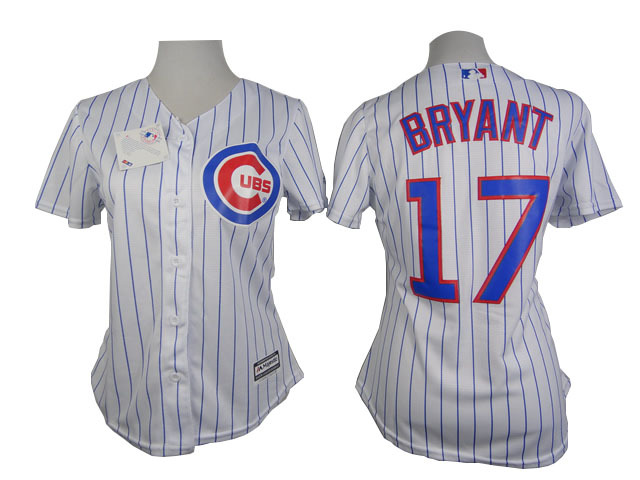 women Chicago Cubs Kris Bryant 17 white Blue stripes MLB Jersey