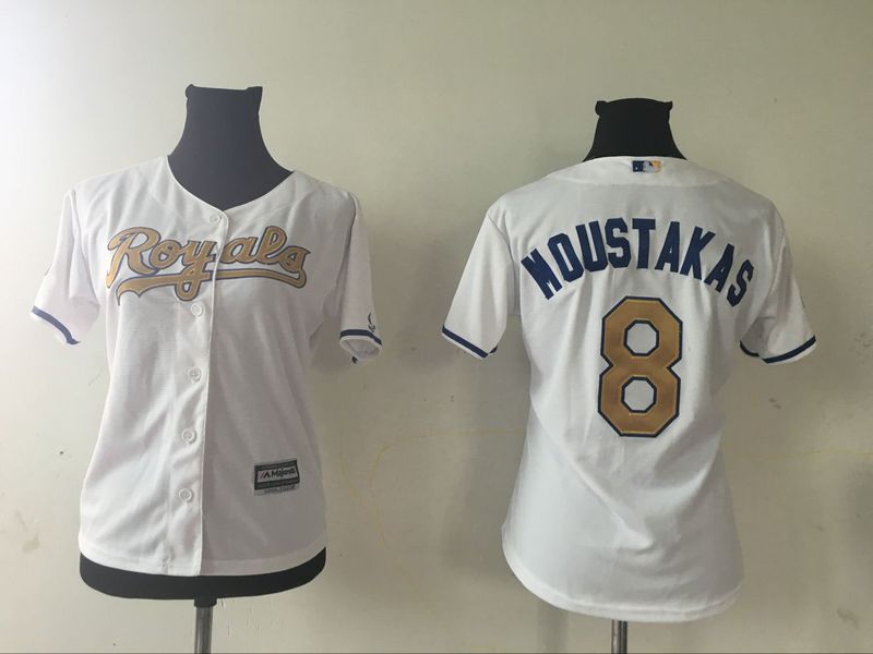 women Kansas City Royals #8 Mike Moustakas white gold MLB Jerseys