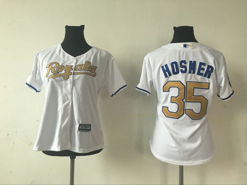 women Kansas City Royals Eric Hosmer 35# white gold baseball jersey