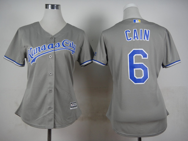 women Kansas Royals #6 Lorenzo Cain gray baseball jerseys