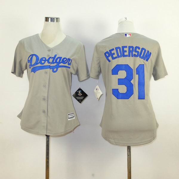 women Los Angeles Dodgers #31 Joc Pederson gray majestic baseball jersey