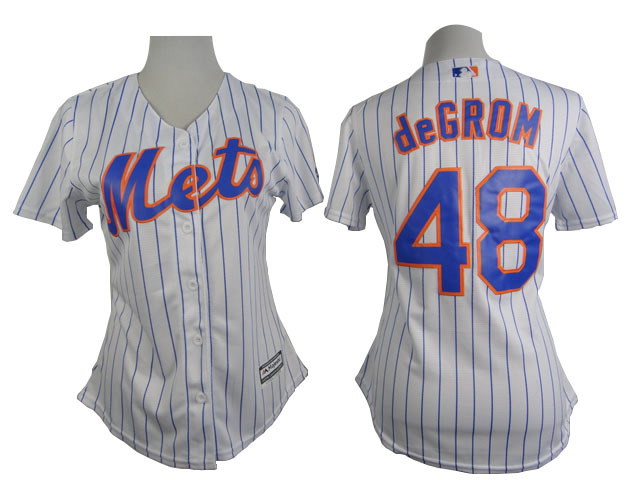 women New York Mets #48 Jacob DeGrom mlb white stripe jerseys