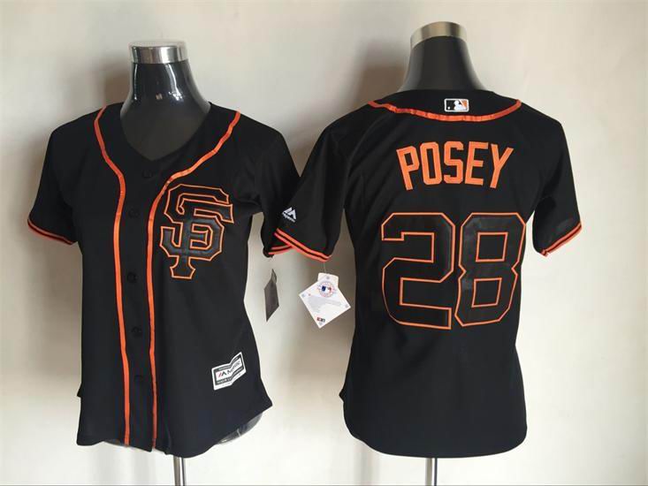 women San Francisco Giants #28 Buster Posey black baseball jersey