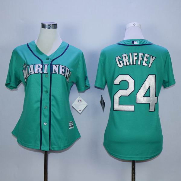 women Seattle Mariners 24 Ken Griffey green throwback mlb jersey