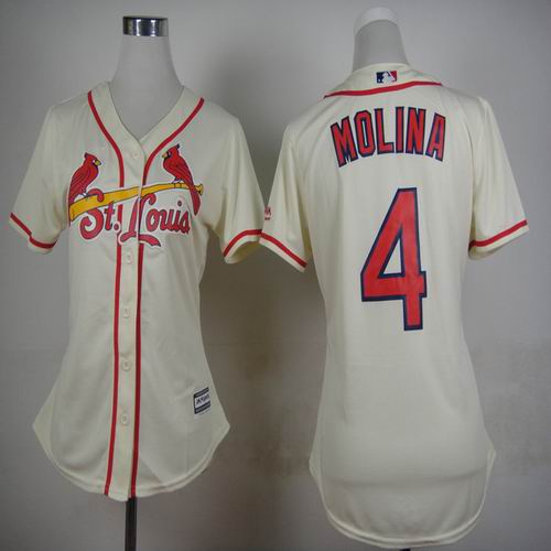 women St.Louis Cardinals 4# Yadier Molina beige mlb jersey