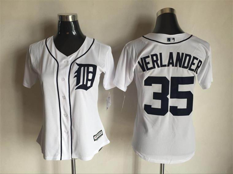 women Tigers #35 Justin Verlande white majestic baseball Jerseys