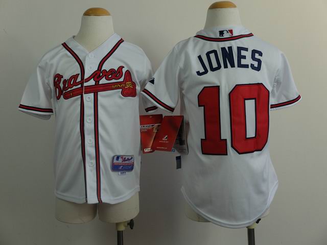 youth Atlanta Braves 10 Chipper Jones White mlb baseball jersey