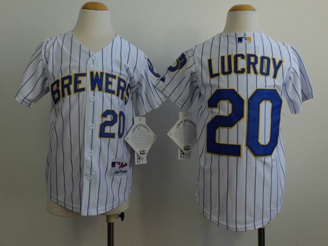 youth Milwaukee Brewers Jonathan Lucroy #20 White (blue strip) Jerseys