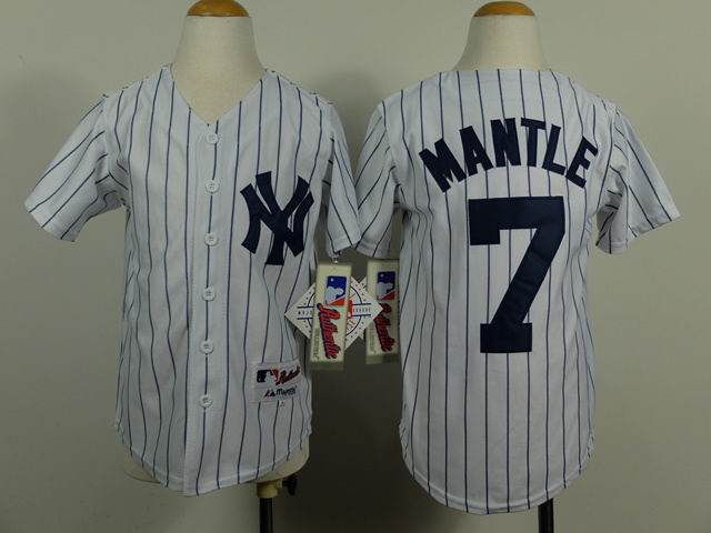 youth Yankees Mickey Mantle 7# MLB Throwback white stripe Jerseys