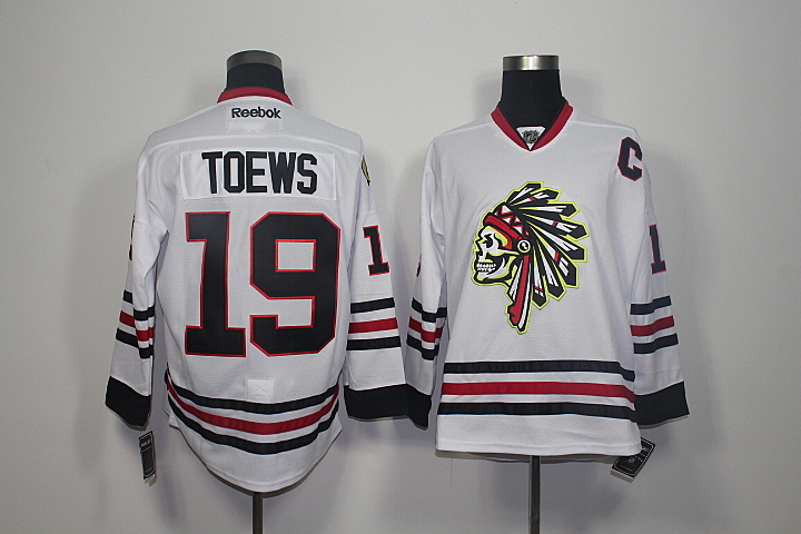 Chicago Blackhawks 19 Jonathan Toews white hockey nhl New jersey