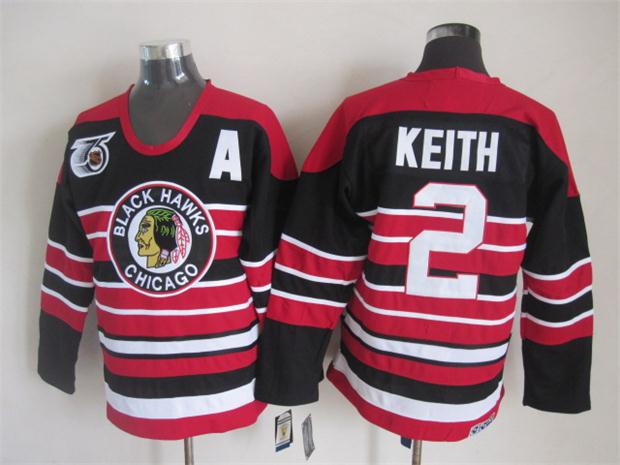 Chicago Blackhawks 2 Duncan Keith black red nhl jerseys 75th patchpa