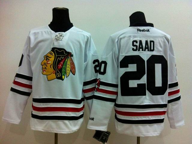 Chicago Blackhawks 20 SAAD white nhl jerseys Reebok logo on sleeves