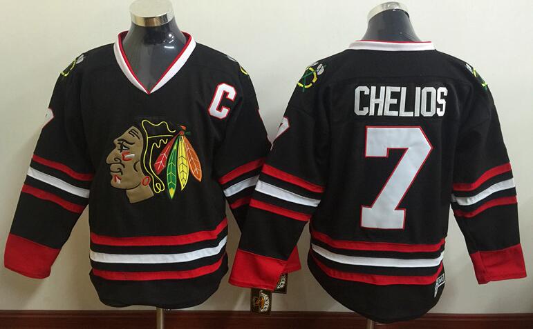 Chicago Blackhawks 7 Chris Chelios CCM black Ice hockey jersey C patch