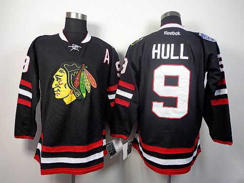 Chicago Blackhawks 9  Bobby Hull black hockey nhl men jerseys