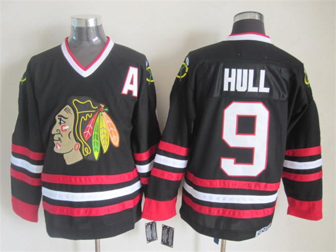 Chicago Blackhawks 9 Bobby Hull CCM black nhl Jersey A patch