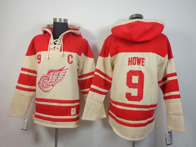 Detroit Red Wings Gordie Howe 9# red beige NHL Hooded Sweatshirt Detroit Red Wings Gordie Howe 9# red beige NHL Hooded Sweatshirt
