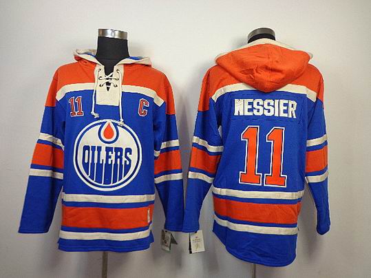 Edmonton Oilers 11# Mark Messier blue nhl hooded sweatshirt Edmonton Oilers 11# Mark Messier blue nhl hooded sweatshirt