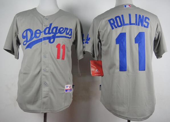 Los Angeles Dodgers 11 Jimmy Rollins gray men baseball mlb jerseys