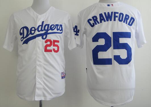 Los Angeles Dodgers 25 CRAWFORD  white men baseball mlb jerseys