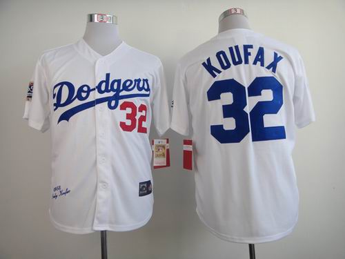 Los Angeles Dodgers 32 Sandy Koufax white 1955 patch men baseball mlb jersey