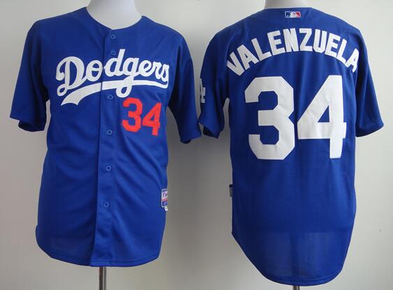 Los Angeles Dodgers 34 Fernando Valenzuela Blue men baseball mlb Jerseys