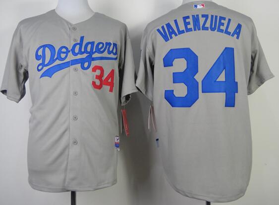 Los Angeles Dodgers 34 Fernando Valenzuela gray men baseball mlb Jerseys