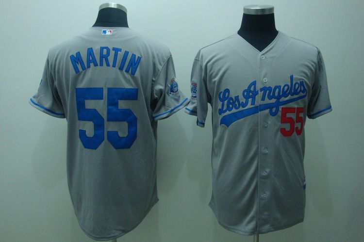 Los Angeles Dodgers 55 Russell Martin Home gray men baseball mlb Jersey