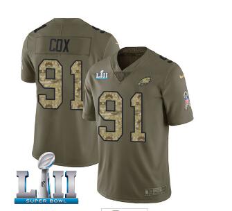 Men's Nike Eagles #91 Fletcher Cox Olive Camo Super Bowl LII Stitched NFL Limited 2017 Salute To Service Jersey Men's Nike Eagles #91 Fletcher Cox Olive Camo Super Bowl LII Stitched NFL Limited 2017 Salute To Service Jersey