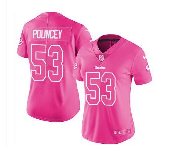 Nike Steelers #53 Maurkice Pouncey Pink Women's Stitched NFL Limited Rush Fashion Jersey