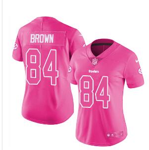 Nike Steelers #84 Antonio Brown Pink Women's Stitched NFL Limited Rush Fashion Jersey