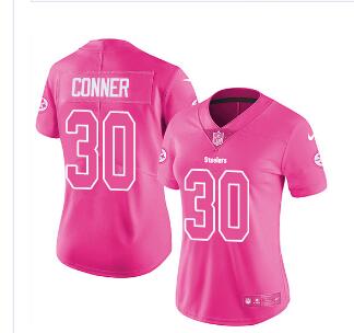 Nike Steelers #30 James Conner Pink Women's Stitched NFL Limited Rush Fashion Jersey