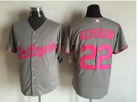 Men's Los Angeles Dodgers #22 Clayton Kershaw Gray With Pink 2016 Mother's Day Baseball Cool Base Jersey Men's Los Angeles Dodgers #22 Clayton Kershaw Gray With Pink 2016 Mother's Day Baseball Cool Base Jersey