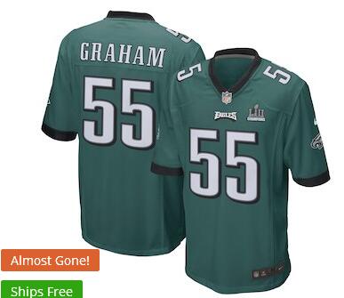 Men's Philadelphia Eagles Brandon Graham Nike Midnight Green Super Bowl LII Champions Patch Game Jersey