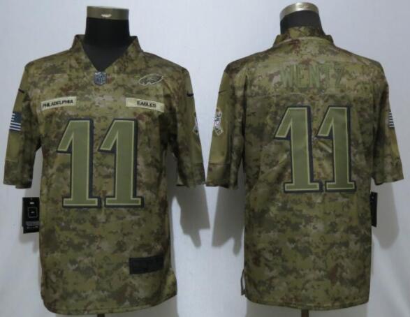 NEW Nike Philadelphia Eagles 11 Wentz Nike Camo Salute to Service Limited Jersey