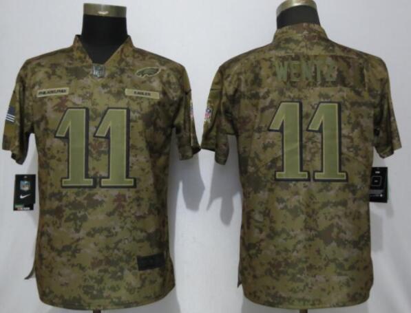 Women New Nike Philadelphia Eagles 11 Wentz Nike Camo Salute to Service Limited Jersey