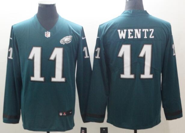 Men Nike Philadelphia Eagles 11 Carson Wentz green Therma Long Sleeve Jersey
