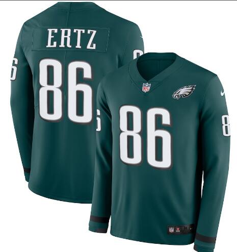 Men Nike Philadelphia Eagles 86 Zach Ertz Green Therma Long Sleeve Jersey Men Nike Philadelphia Eagles 86 Zach Ertz Green Therma Long Sleeve Jersey