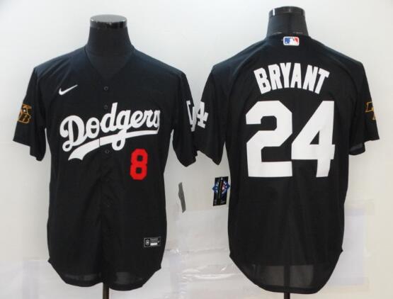 Men's Los Angeles Dodgers #24 Kobe Bryant Black KB Patch Stitched MLB Cool Base Nike Jersey