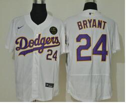 Men's Los Angeles Dodgers #24 Kobe Bryant White With Purple Name KB Patch Stitched MLB Flex Base Nike Jersey