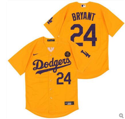 Men's Los Angeles Dodgers Yellow/Gold  Kobe Bryant  Stitched MLB Cool Base Nike Jersey