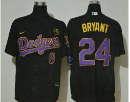 Men's Los Angeles Dodgers #24 Kobe Bryant Black With Purple Name KB Patch Stitched MLB Cool Base Nike Jersey