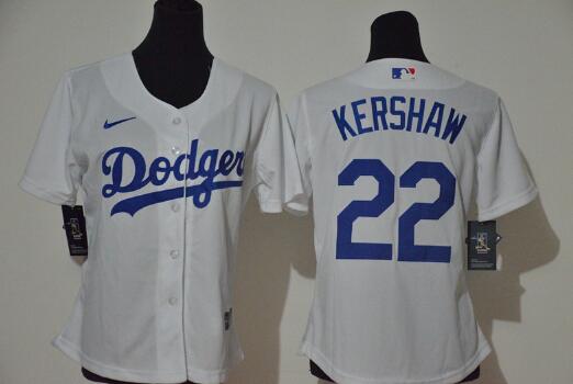 Nike Women Los Angeles Dodgers #22 Clayton Kershaw  Cool Base Player White Jersey