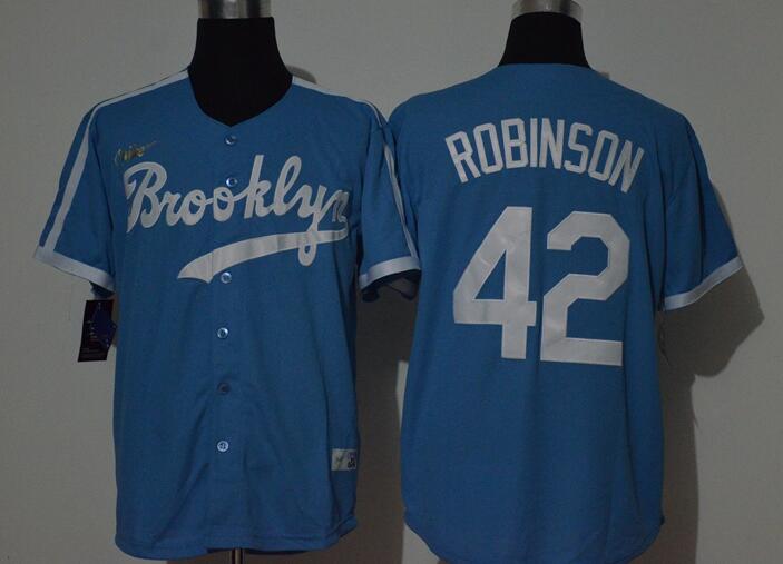 Men's Los Angeles Dodgers #42 Jackie Robinson Light Blue Stitched MLB Cool Base Cooperstown Collection Nike Jersey