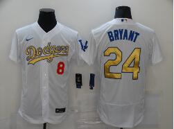 Men's Los Angeles Dodgers #8 #24 Kobe Bryant White Gold Sttiched Nike MLB Flex Base Jersey Men's Los Angeles Dodgers #8 #24 Kobe Bryant White Gold Sttiched Nike MLB Flex Base Jersey