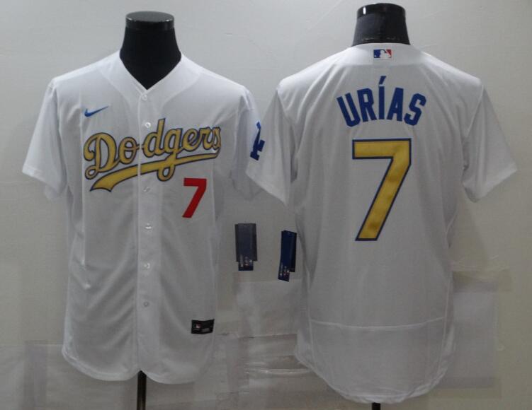Men's Los Angeles Dodgers #7 Julio Urias 2020 White Gold Sttiched Nike MLB Jersey