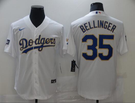 Men's Los Angeles Dodgers #35 Cody Bellinger White/gold Nike   Jersey