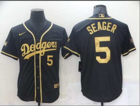 Men's Los Angeles Dodgers #5 Corey Seager Black Gold Stitched MLB Cool Base Nike Jersey